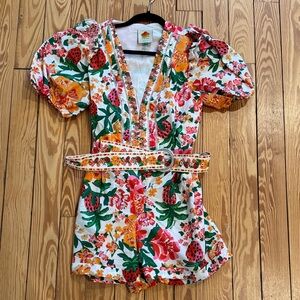 Farm Rio Floral V-Neck Romper with Belt size M